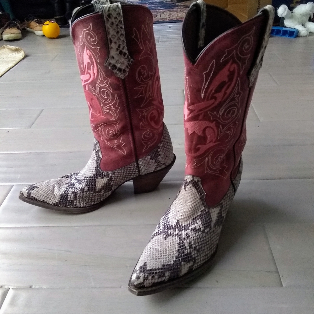 Durango Red leather and Snake Skin Cowboy Boots